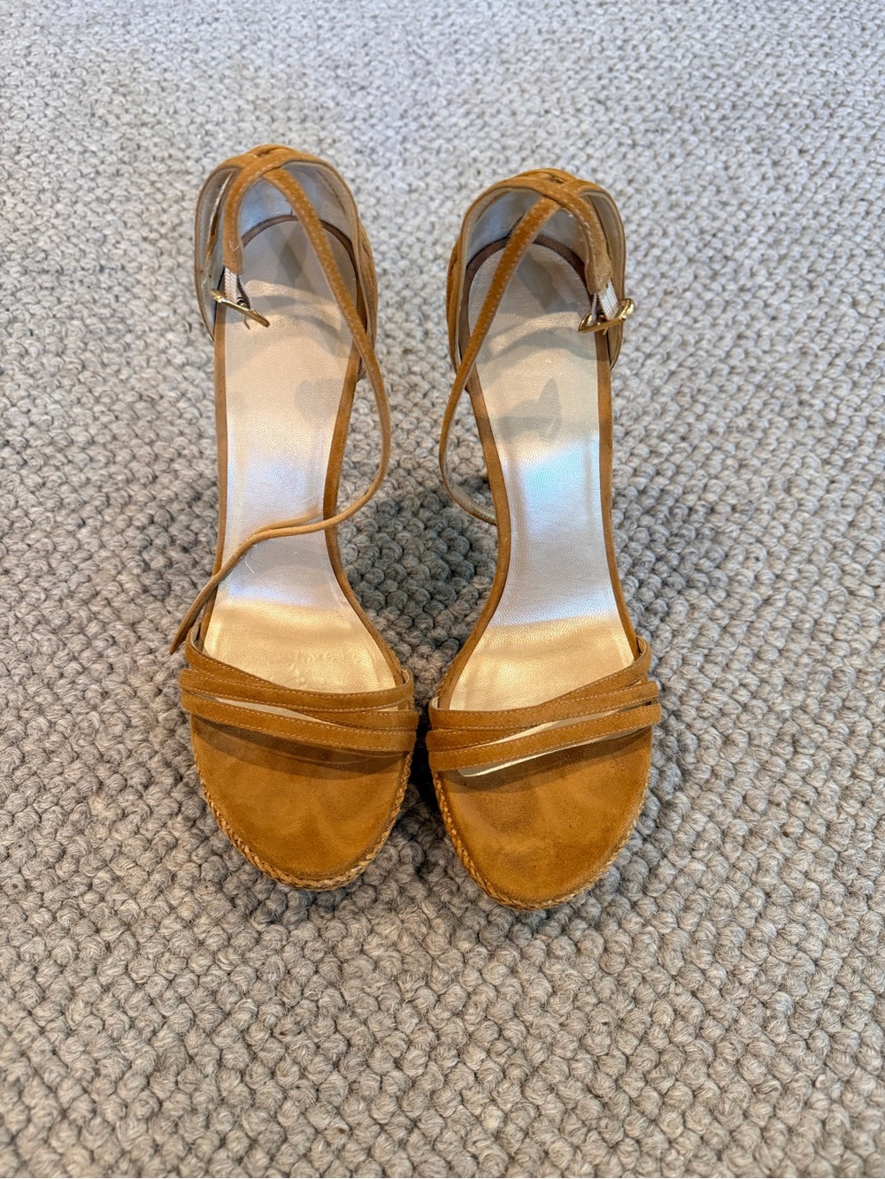 Stuart Weitzman Tan Suede Woven Platform Ankle-Tie Sandals - Picture 2 of 4